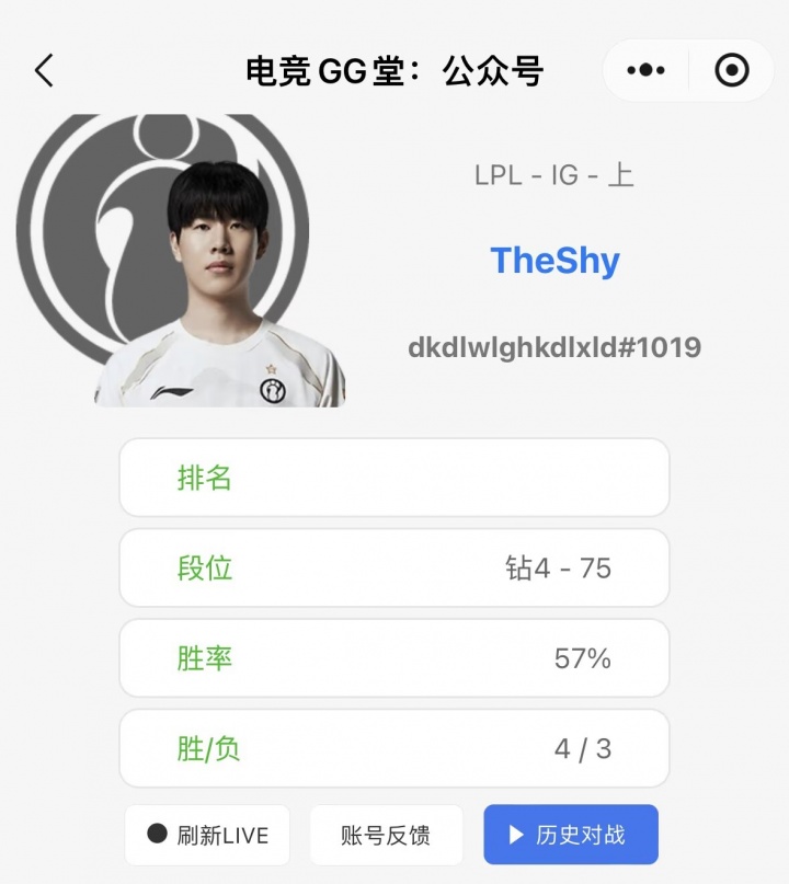 iG美服排位情况：TheShy钻石局四胜三负！Rookie狂打30多把封面