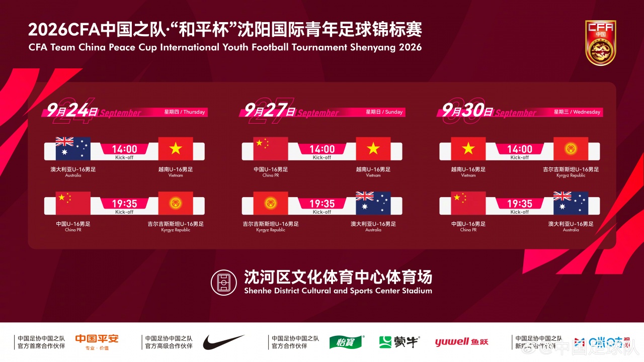 和平杯-中国U16男足将分别对阵澳大利亚、越南、吉尔吉斯斯坦U16封面
