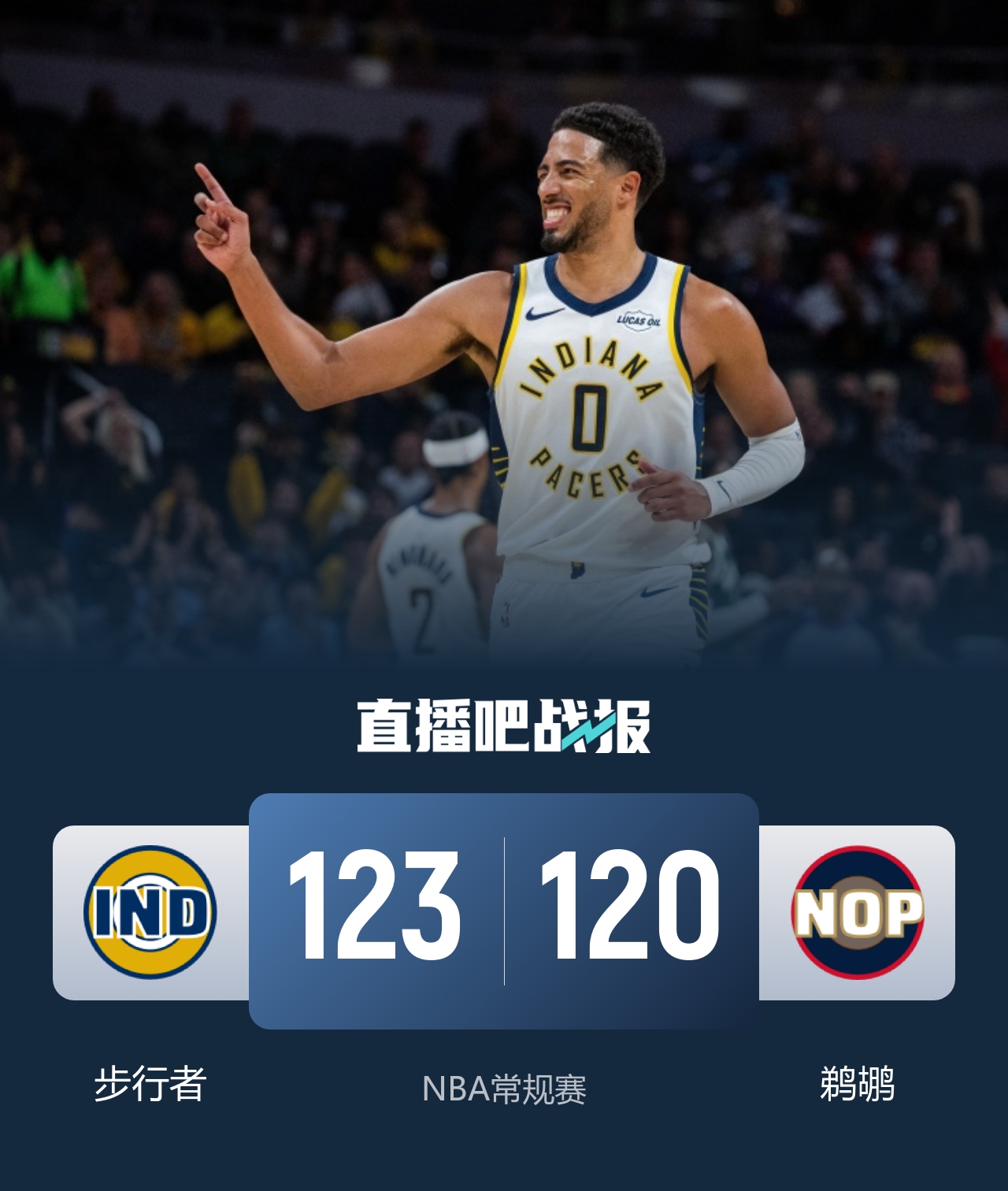 🏀步行者险胜鹈鹕 西亚卡姆30+8 哈利回归23+12 锡安22分封面