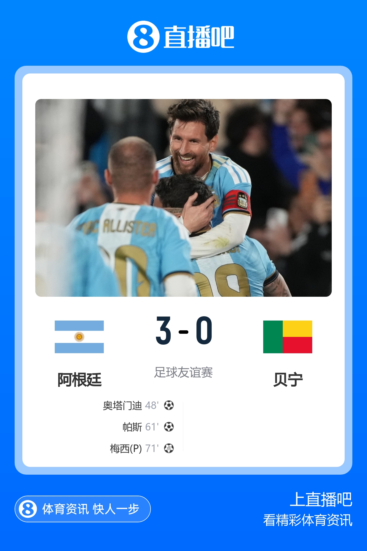球王圆满告别！阿根廷3-0贝宁 39岁梅西1球2助结束21年蓝白生涯封面
