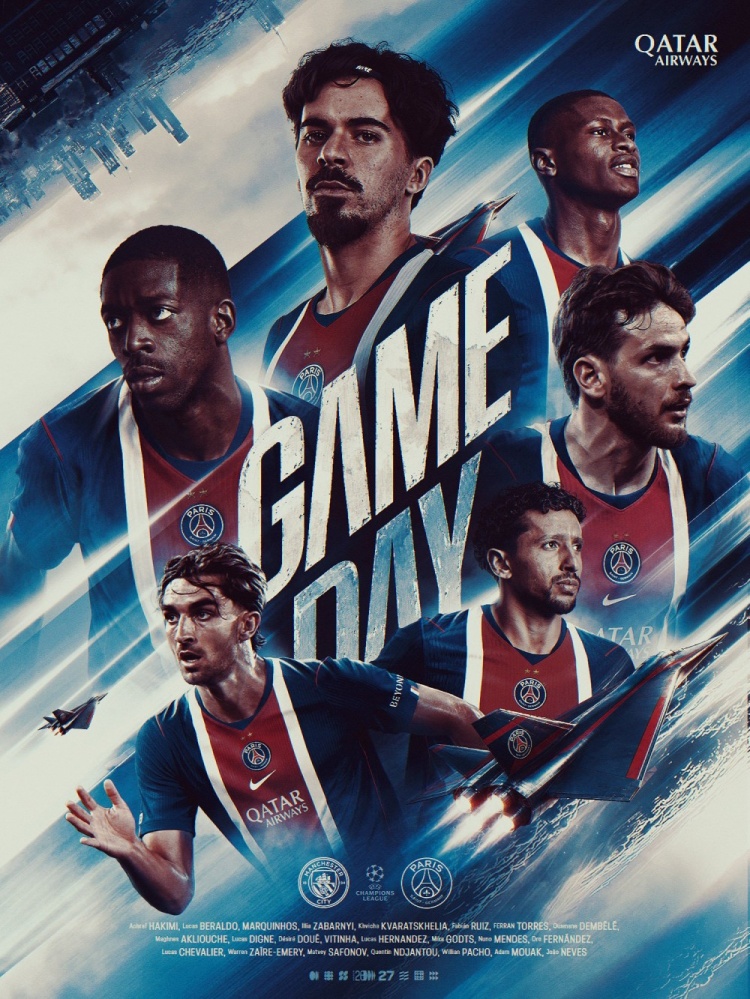 巴黎晒海报预热客场挑战曼城：欧洲比赛日！⚔️❤️💙封面