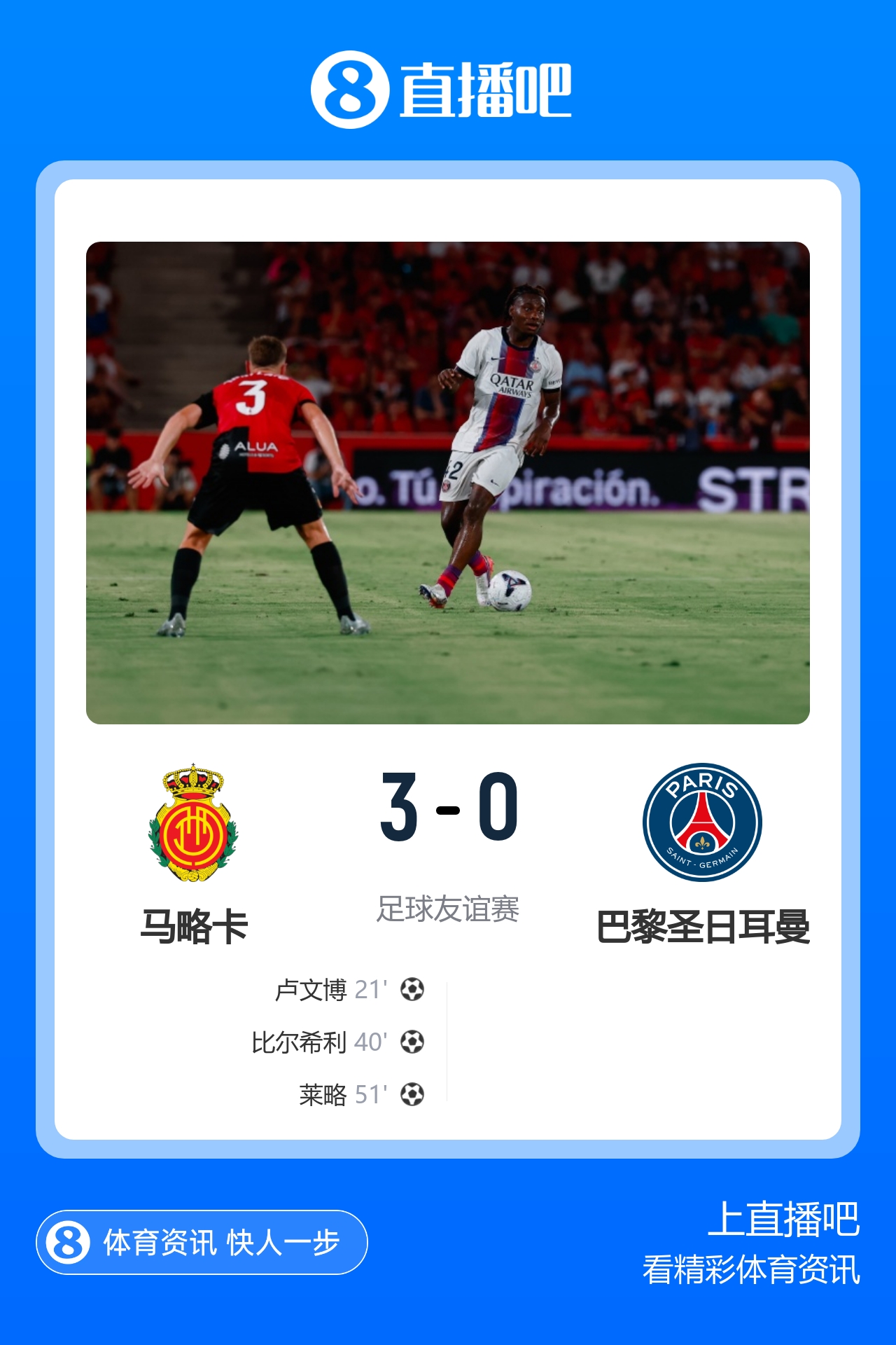 巴黎0-3马略卡下场战曼联 巴黎全场控球近6成+8射3正未果封面