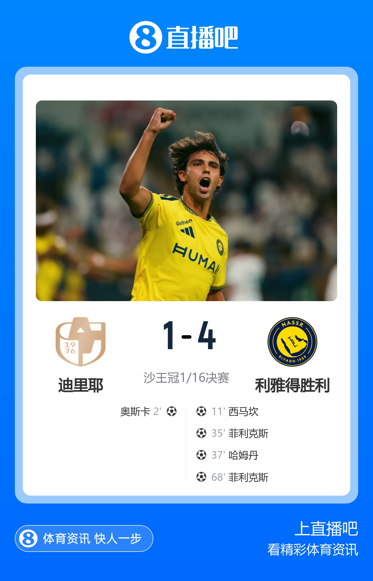 挺进16强!利雅得胜利4-1迪里耶 C罗缺阵菲利克斯两射一传封面