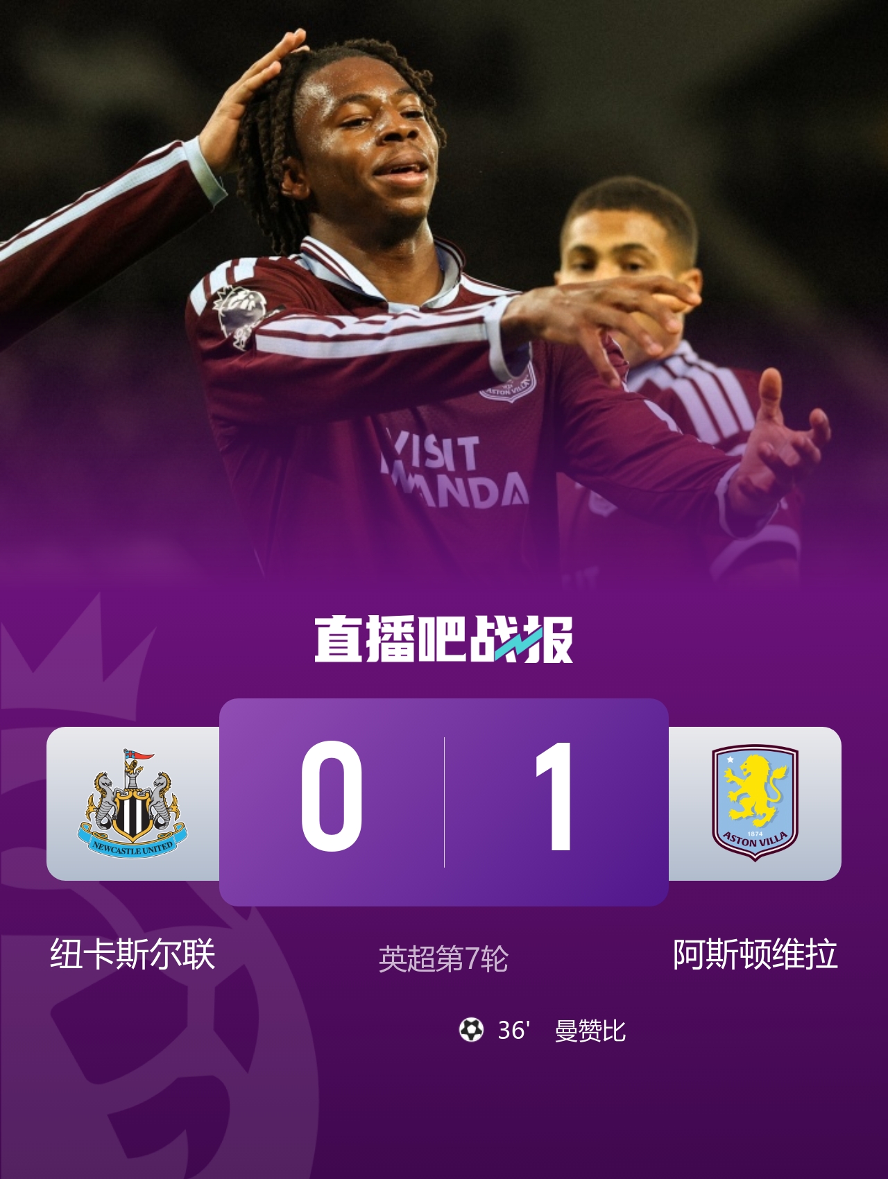 两连败!纽卡0-1维拉遭赛季主场首败 曼赞比连场破门封面