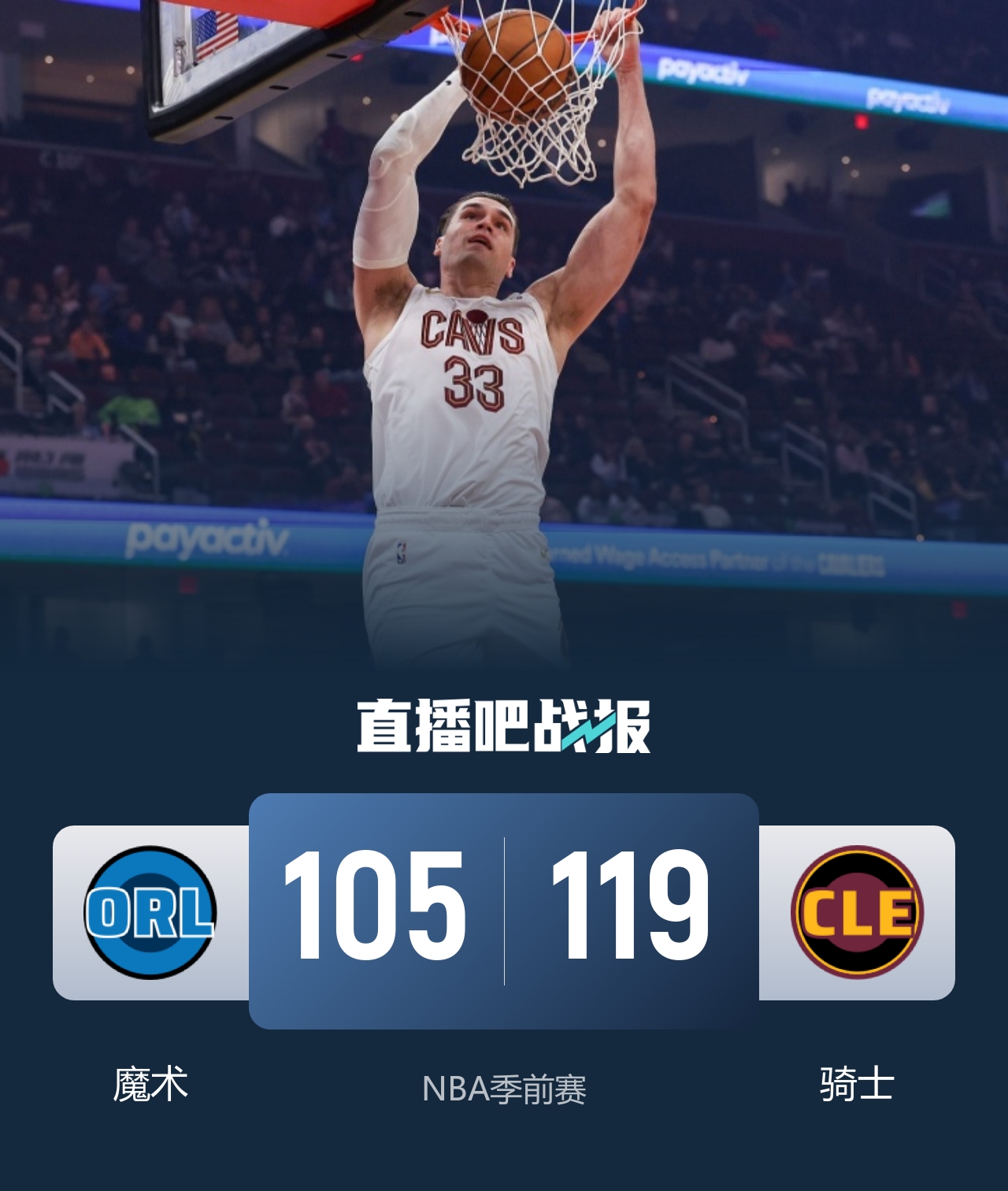 🏀季前赛-骑士战胜魔术 哈登24分 米切尔11+6 班凯罗半场10中1封面
