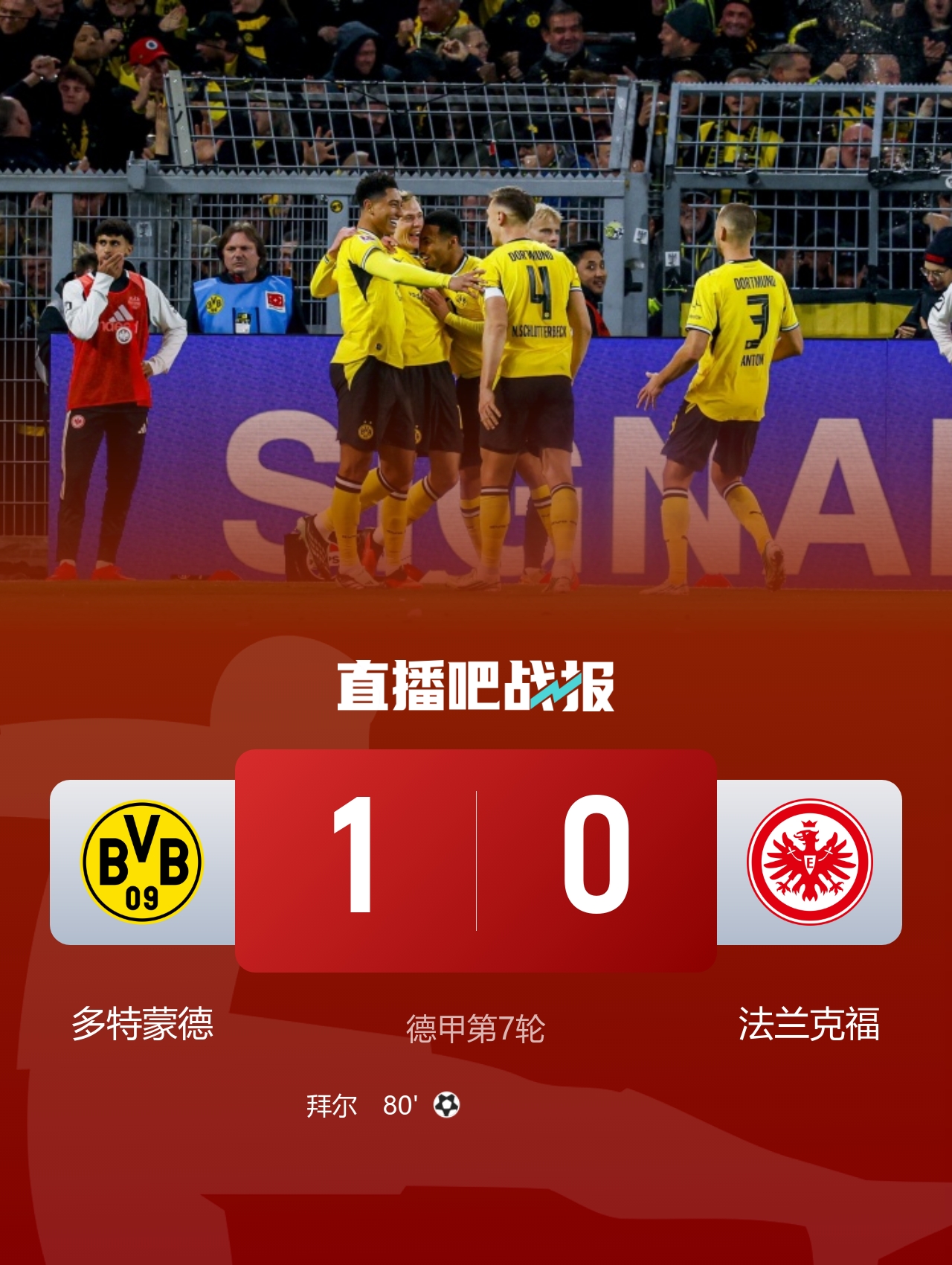 终结2轮不胜!多特1-0法兰克福暂登顶 斯文森吉拉西中楣拜尔建功封面