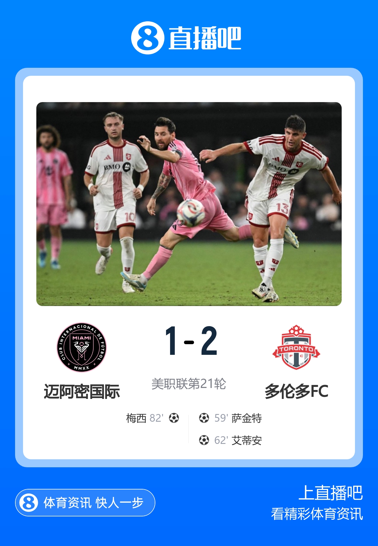 梅西破门难救主!迈阿密1-2不敌多伦多FC 各项赛事5场不胜封面