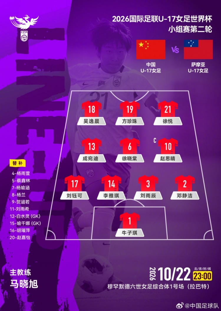 U17女足世界杯小组赛第二轮：中国U17女足vs萨摩亚U17女足首发封面