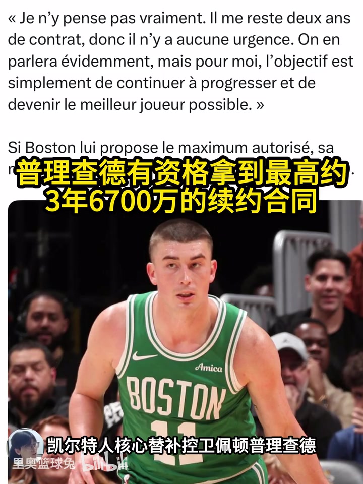 凯尔特人替补控卫普里查德将有资格获得最高约3年6700万续约合同封面